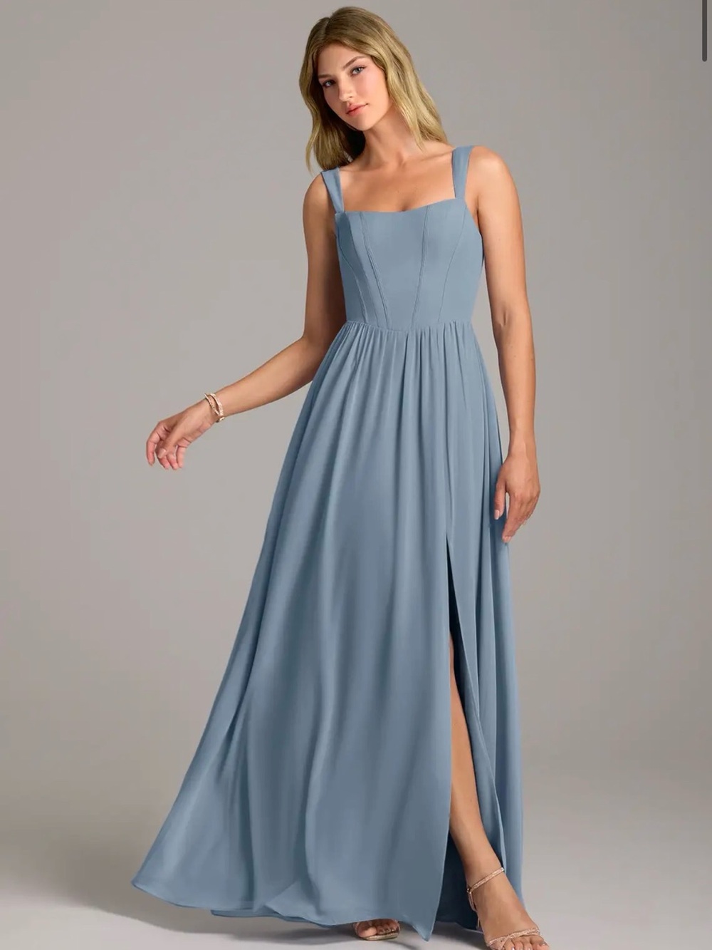 Azazie Rosaline Dusty Blue Chiffon bridesmaid dress